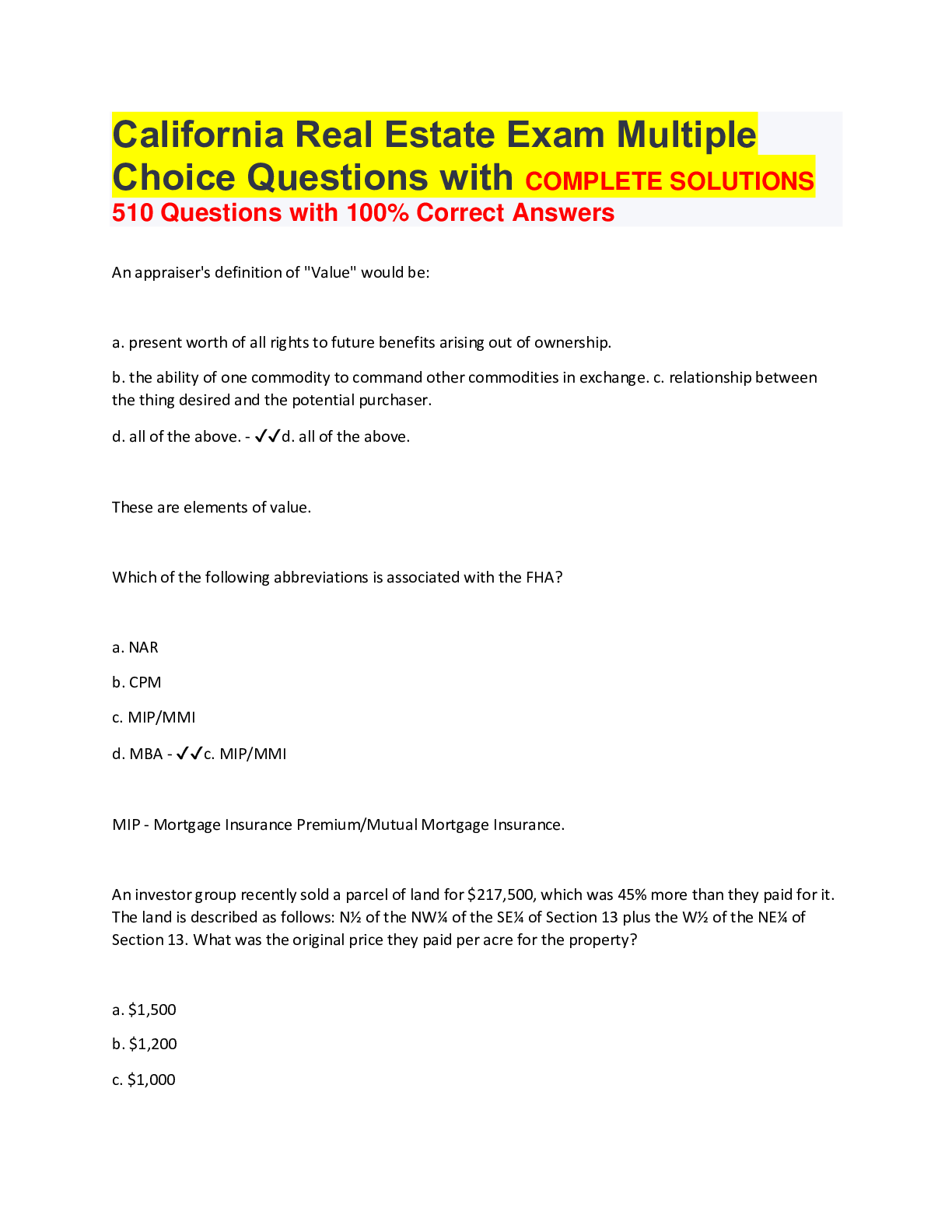 Bundle for California Real Estate Practice Exams 2022 Browsegrades